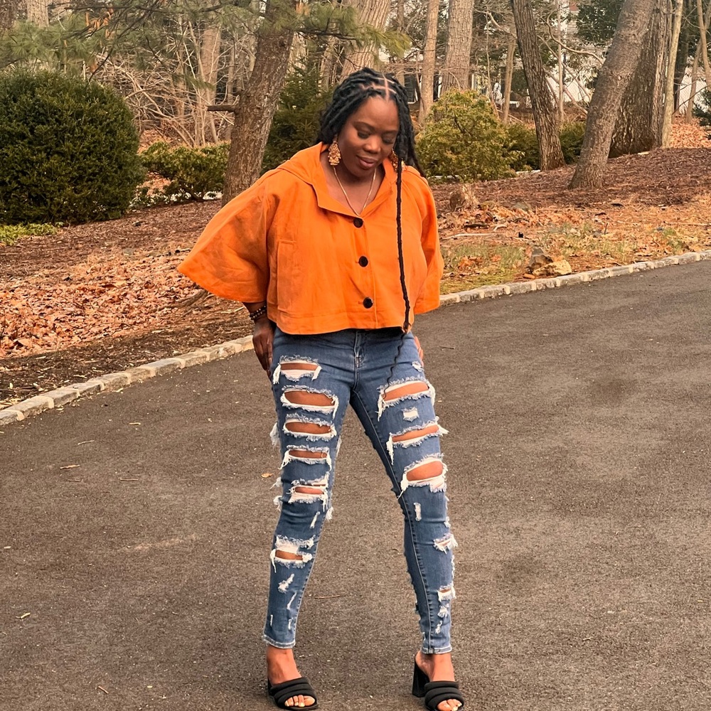 NWOTs - Cropped Orange Bomber Jacket - Casual Boxy Fit
